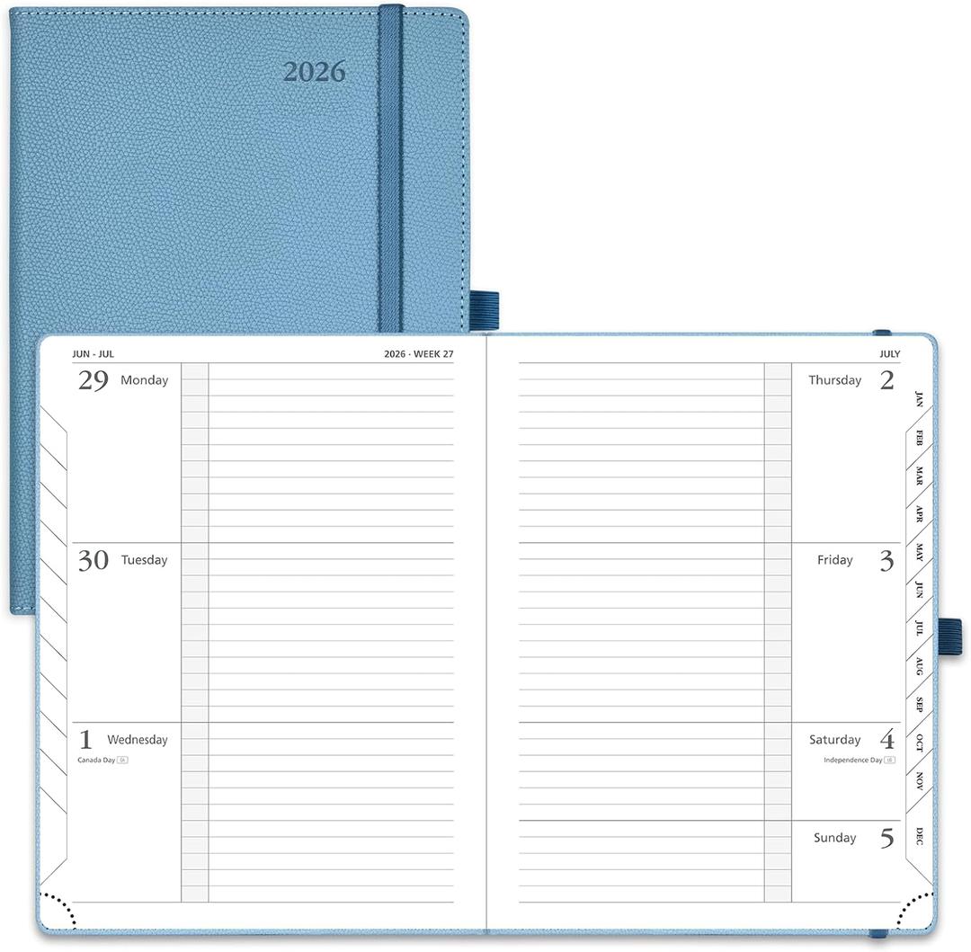 POPRUN 2026 Weekly & Monthly Planner Calendar, 6.75" x 8.75" Medium, Horizontal Layout with Lined Sections, Jan. 2026 - Dec. 2026, Leather Hardcover, 100GSM Paper, Inner Pocket - Aquamarine