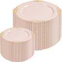200PCS Pink and Gold Plates - Pink Plastic Plates - Fancy Disposable Plate with Gold Rim - Vintage Wedding Dinner & Dessert Plate for 100 Guests for Wedding & Party & Bridal Shower