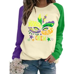 Mardi Gras Shirts for Women Funny Carnival Outfits Fat Tuesday Shirts New Orleans Festival Long Sleeve Tops