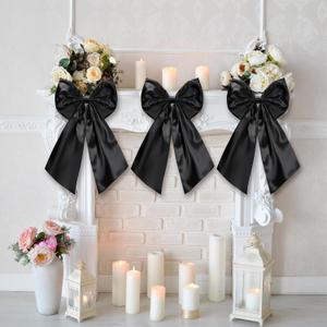 3 Pcs 2 FT Large Bow Decorations Big Satin Bows Hanging Wall Decors for Room Fireplace Coquette Birthday Backdrop Bridal Shower Wedding Bachelorette Christmas Party Supplies(Black)