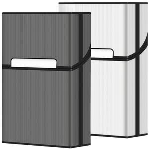roygra Cigarette Case (2 Pack), Magnetic Switch 20pcs Cigarette Holder Case for Men Women, Cigarettes Smoking Accessories, Metal and Plastic Box for Smoke (Gray + Silver, 85mm King Size)