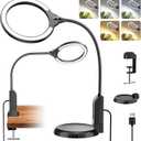 Magnifying Glass with Light and Stand, 15X & 8X Magnifying Lamp with Clamp, 5 Color Lighting Modes Stepless Dimmable LED Desk Lamp Hands Free for Crafts Hobby Reading Painting Sewing Close Work (Black)