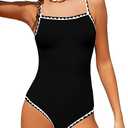 Girls Swimsuit One Piece Bathing Suit Color Contrast Trim Girls' Swimwear with Cover Up Skirt
 2XL