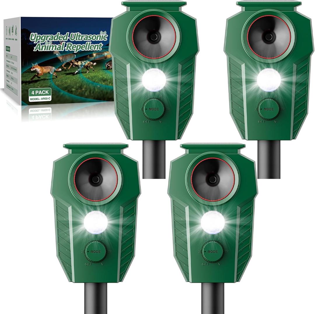Keep Deer & Cats Away Solar Ultrasonic Deer Repellent Devices with Motion Sensor & LED Flashing Lights, Waterproof Animal Repeller Outdoor for Yard, Garden & Lawn