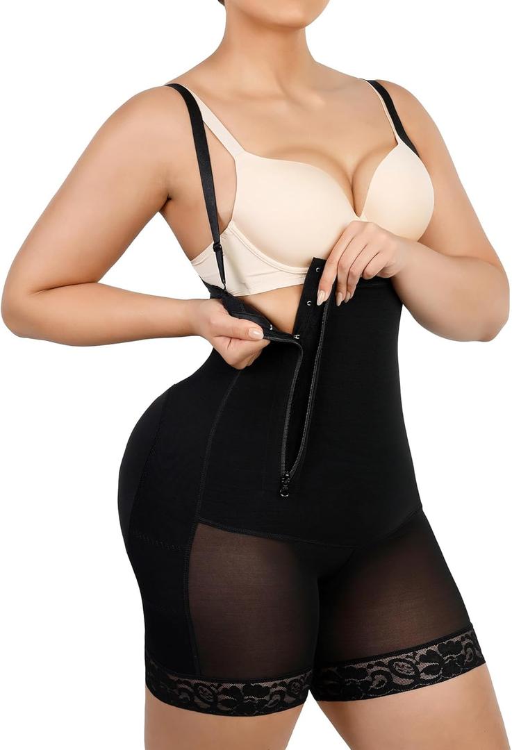 SHAPELLX Tummy Control Shapewear Faja Colombianas Side Zipper Body Shaper Plus Size Postpartum Bodysuit With Butt Lift (XX-Large, A1-black-Pull On)