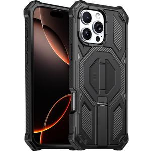 for iPhone 16 Pro Max Magnetic Case with Screen Protectors, Black | Compatible with MagSafe, Concealed Kickstand, 2 Pack Screen Protectors, Military Grade, Double Layer, Shockproof Protection