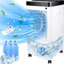 Portable Air Conditioners with 8L Water Tank, 2024 New Quiet Swamp Cooler 3 Adjustable Speeds, 70 Oscillation, 6 Ice Packs, Remote Control, Efficient Air Cooling for Rooms, Bedrooms, Office