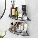 Voldra Glass Corner Shower Caddy, 2 Pack Adhesive Corner Shower Shelves for Inside Shower No Drilling, Tempered Glass Bathroom Corner Shelf with Guardrail Bathroom Shower Organizer Storage Rack (Black)