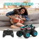 DYODYORC Remote Control Car, 2.4Ghz All Terrain Dinosaur Monster Truck Toys, RC Truck with Music, 3 Lighting Effects, 360 Stunt Capable, 2 Batteries Ready to Run, Toy Gifts for Boys and Girls (Cyan)