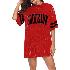 PORRCEY Juniors Short Sleeve Sequin Funny Dress Shirts (Small, Red)