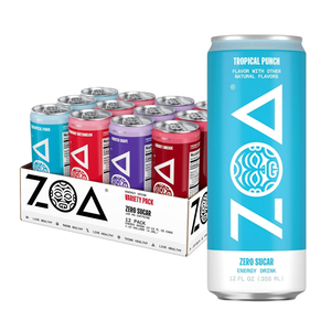 ZOA Zero Sugar Energy Drinks, Variety Pack - Sugar Free with Electrolytes, Healthy Vitamin C, Amino Acids, Essential B-Vitamins, and Caffeine from Green Tea - 12 Fl Oz (12-Pack) | Better for You Sugar Free Energy Drink with Plant Based Caffeine, Electrolytes, Vitamin B and C helping support hydration, BB 09-06-26
