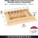 Clikuutory Natural Birch Wood Utensil Drawer Insert Organizer with 10 Compartments, Space-Saving Sturdy Drop-In Cutlery Divider Tray, Kitchen Cabinet Storage for Silverware, Spoons, Forks and Knives