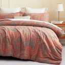 SLEEPBELLA Washed Double Layer Muslin 100% Cotton Comforter Set King Size, Paisley Fluffy Thick Checked Bedding Set, Soft Breathable (1 Comforter, 2 Pillow Shams)