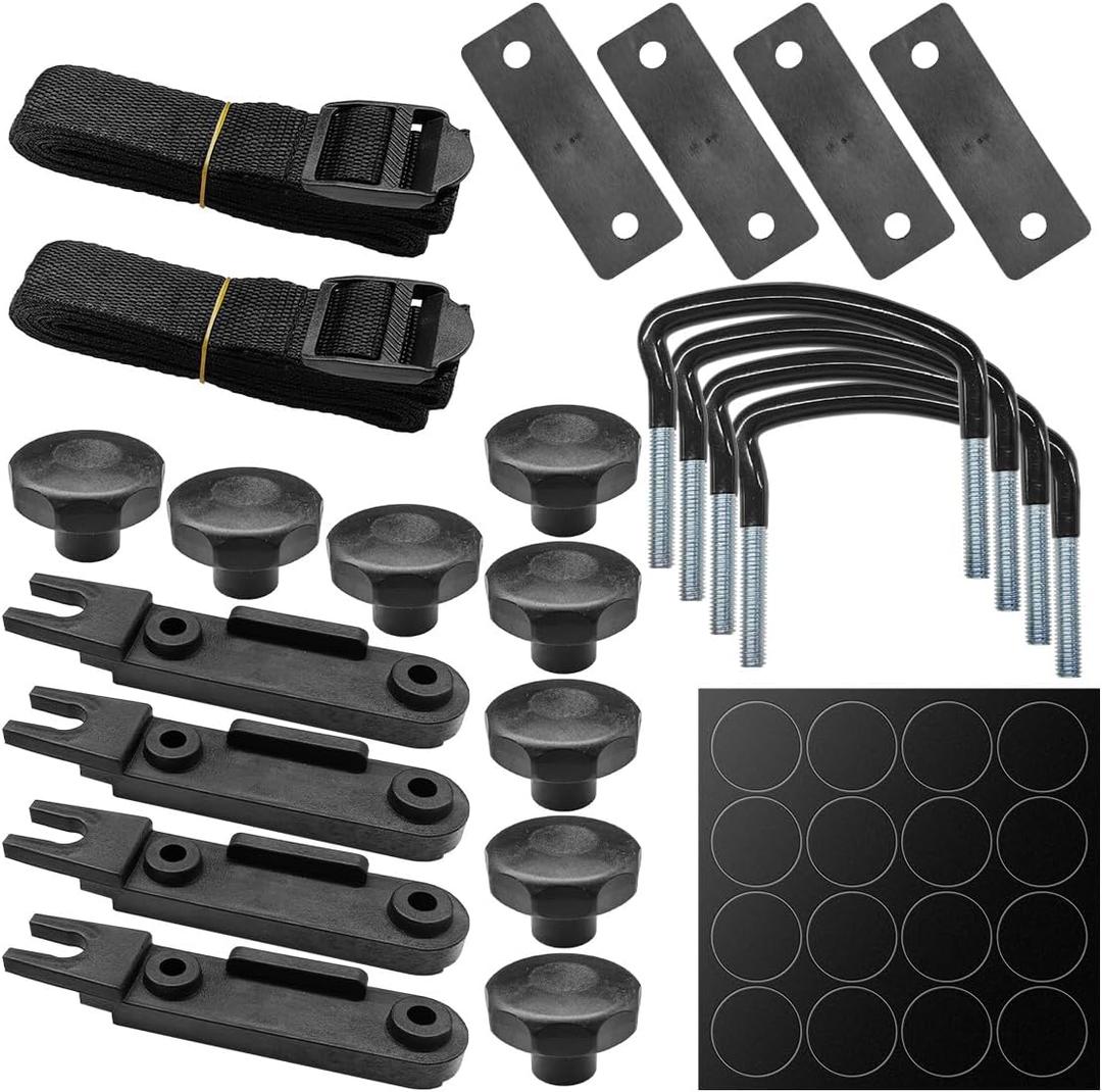 4PCS Roof Box U-Bolt Clamps, Universal Car Roof Rack Mounting Brackets with 8 Lock Nuts & 2 Straps, Car Rooftop Cargo Carrier Rack Bolts Mounting Fitting Kit
