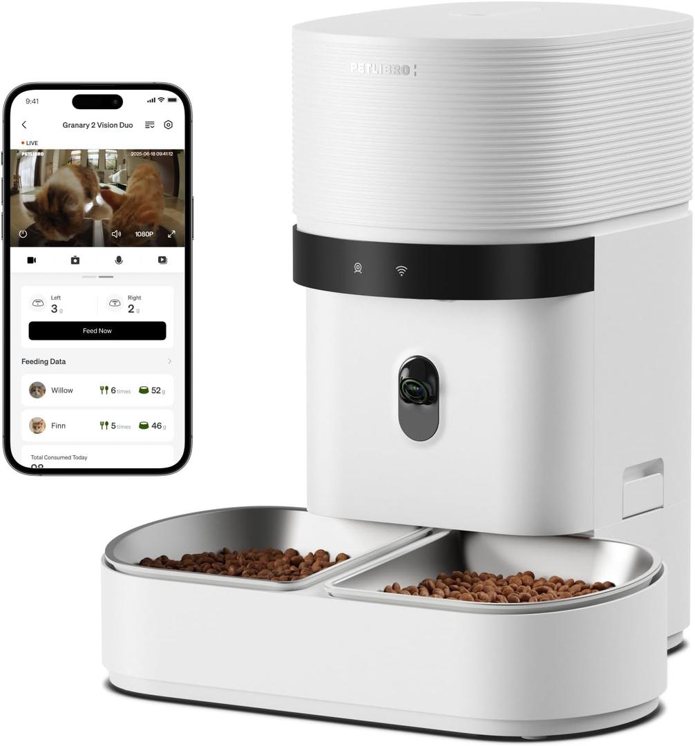 PETLIBRO Automatic Cat Feeder for 2 Cats, AI Recognition Camera Intake Log
Precise Portion Control with Scales | Smart Refill | Dual Bowl | App-Controlled WiFi Dispenser | 1080P Camera| 5L Granary 2