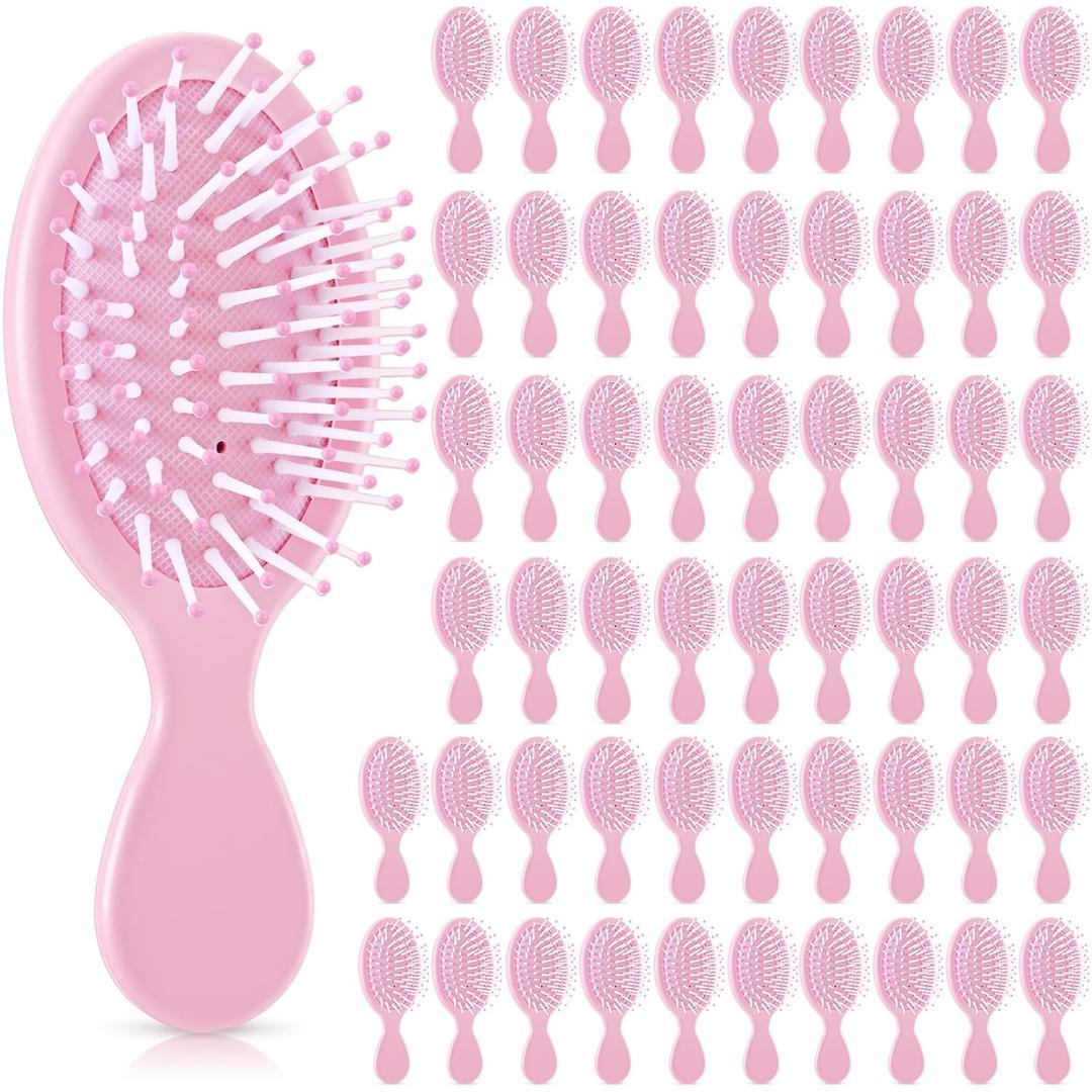 60 Pcs Mini Hair Brushes Bulk for Homeless Soft Bristles Adds Shine Scalp Massage and Detangling Travel Dry Wet Hair Combing for Women Spa Party Favors (Pink)