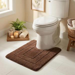GRANNY SAYS Bathroom Toilet Rugs U Shaped, Bath Mats for Bathroom, Bath Rugs Non Slip Washable, Absorbent Microfiber Toilet Mat, Soft Plush Shaggy Bath Carpet, 20" x 24", Brown