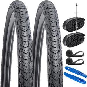 YUNSCM 2-PCS 700C Bike Tires 700x32C/32-622 and 700C Heavy Duty Bike Tubes Presta Valve Compatible with 700x30C 700x31C 700x32C 700x33C 700x34C Bike Bicycle Tires and Tubes (Black)