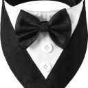 ADOGGYGO Formal Dog Tuxedo, Wedding Dog Bandana Collar with Bowtie, Adjustable Puppy Birthday Wedding Tux Outfit for Small Dogs Pets (S, Black)