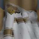 50 Pack Pre Rolled Gold Plastic Silverware Set with Napkins,Disposable Wrapped Heavy Duty Cutlery Set for Wedding Birthday Party-50 Forks,Knives,Spoons,Napkins,Utensils Set,Plasticware Bulk