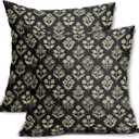 Black Floral Block Print Pillow Covers 16x16 Inch Set of 2, Vintage Flower Pattern Decorative Throw Pillowcases Outdoor Farmhouse Cushion Covers Spring Summer Rustic Sofa Couch Bed Decor