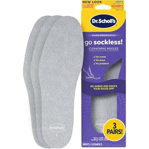 Dr Scholl’s Go Sockless! Cushioning Insoles for Women Men Unisex, 3 Pairs, Trim to Fit Absorbs Moisture to Keep Feet Dry, Shoe Inserts for Women Men with Plush Terry Cloth Layer for Added Comfort, Size: Mens 7-13 Womens 5-10