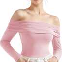 SUUKSESS Women Off the Shoulder Bodysuit Short Sleeve Strapless Thong Body suit (Pink, S)