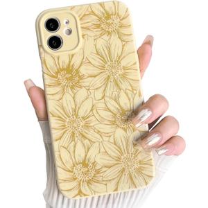 NITITOP Compatible with iPhone 11 Case Silicone Cute Flower Floral Sunflowers Pattern for Women Girl Trendy Slim Fit TPU Silicone Shockproof Full Camera Protection Cover - Yellow