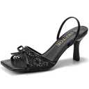 SKETOE Kitten Heels for Women Square Toe Mesh Sandals Bow Knots Heels Open Toe Sandals for Women Comfortable Dressy Shoes for Wedding Party, Black 10.5