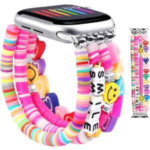 JR.DM Beaded Bracelet Compatible with Apple Watch 40mm 38mm 41mm 42mm Women Kids Girls Cute Fashion Preppy Stack Handmade Elastic Watch Strap for iWatch Series 11/10/9/8/7/SE/6/5/4/3/2/1 (Colorful)