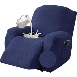 Gennia Waterproof Recliner Chair Cover,Stretch Reclining Sofa Covers with Pockets,Washable Lazy Boy Recliner Slipcovers,Leakproof Couch Protector for Kids, Pets, Dog and Cat (1 Seat, Navy Blue)