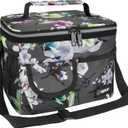 opux Insulated Lunch Bag for Men Women, Leakproof Floral Grey Lunch Box for Work, Portable Soft Lunch Cooler Bag with Shoulder Strap, Adult Lunchbox Lunch Pail for Kid Boy Girl School, 14 Can/8L