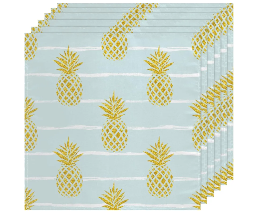 Pineapple Stripe Fruit Cloth Napkins Dinner Table Napkins Washable Reusable Napkin for Party Wedding Cloth Napkins Pack Of 7