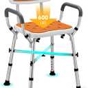 Shower Chair for Inside Shower, FSA/HSA Eligible 600 lbs Heavy Duty Shower Chair for Elderly and Disabled, Height Adjustable Shower Chair with Arms and Back, Bath Chairs for Seniors, Adults, Handicap (Orange)