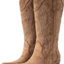 IUV Cowboy Boots For Women Western Cowgirl Boots with Chunky Heel Mid Calf Snip Toe Ideal for low insteps, Size 8
