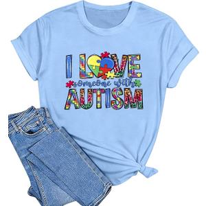 Autism Awareness Shirt Women Autism Shirts Autism Support Tops in April Blue Autism Mom Clothes Special Education Tees, Size XL