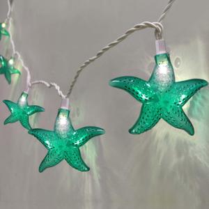 Ocean Themed Starfish String Lights 8.3Ft Marine Fairy String Lights 10 LED Green Starfish Lights, Waterproof Connectable Hanging Tropical Lights for Ocean Room Patio Garden Decor, Warm White