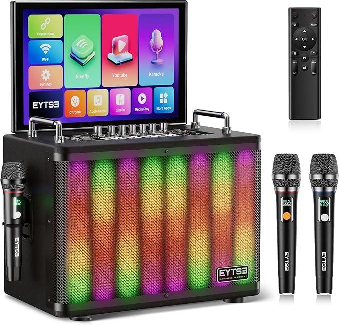 Karaoke Machine with 14" Touch Screen Lyrics Display for Adults, 400W Power, WiFi 6/Android 13, 2 Wireless UHF Microphones, Dynamic Party Light, Remote, Support TV/TF/USB/AUX/Live/Recording