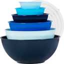BoxedHome BPA Free Plastic Round Mixing Bowl with Lids, 12 Pack Nesting Bowls with Lids Set, Microwave and Dishwasher Safe Prep & Serving Bowls Great for Mixing, Baking, Serving (Blue, 12pcs), 0.32QT, 0.74QT, 1.37QT, 2.22QT, 3.69QT, 5.8QT