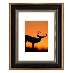 AUEAR, 9x12 Picture Frame for 6x8 Photo With Mat or 9x12 Prints Without Mat, Vintage Style, Wall Mounting (Black and Ornate Gold)