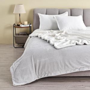 Great Bay Home Ribbed Texture Reversible Light Grey Throw Blanket, Fluffy and Luxurious Throw Blanket (50" x 60" Throw, Light Grey)
