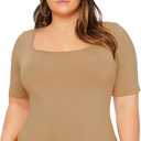 OYOANGLE Women's Plus Size Basic Short Sleeve Bodysuit Scoop Neck T Shirts Bodysuit (XL)
