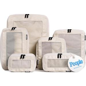 Aerotrunk Compression Packing Cubes for Travel - Luggage Organizer Bags - Double Zipper Packing Cubes for Suitcases (6-Pack, Beige)