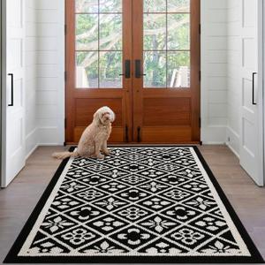 Ileading Entrance Door Mat 3'x5', Absorbent Dog Mats for Muddy Paws, Low-Profile Large Entryway Runner Rug with Non-Slip Backing, Machine Washable Inside Welcome Mat for Hallway,Kitchen(Black)