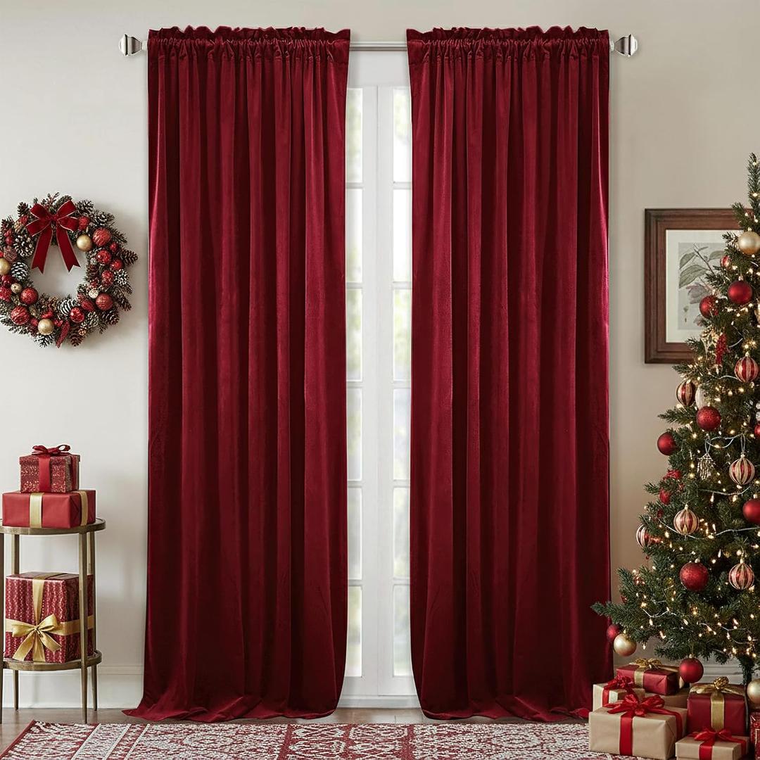 StangH Theater Red Velvet Curtains Christmas Curtains Super Soft Thermal Insulated Window Drapes 84 inches for Living Room Holiday Decorative for Master Bedroom, W52 x L84, 2 Panels (*Autumn Series - Red)