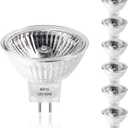 MR16 Halogen Bulbs 2 Pin, 12V 50W 6 Packs Halogen Light Bulbs Gu5.3 Base Dimmable with Clear Glass Cover, 2700K Warm White for Landscape Lights, Track Lights, Fiber Optics, Desk Lamps