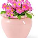 8in Pink Ceramic Self Watering Planter - Terracotta Maintenance Plant Seeder for Indoor African Violet Plants (7.5in)