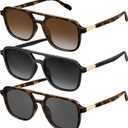 Retro Aviator Sunglasses for Women Men:Polarized Trendy Vintage 70s Rectangle Mens Womens Shades Sun Glasses (11a-3pc-leopard Brown Frame/Gradient Grey Lens/Grey Lens)