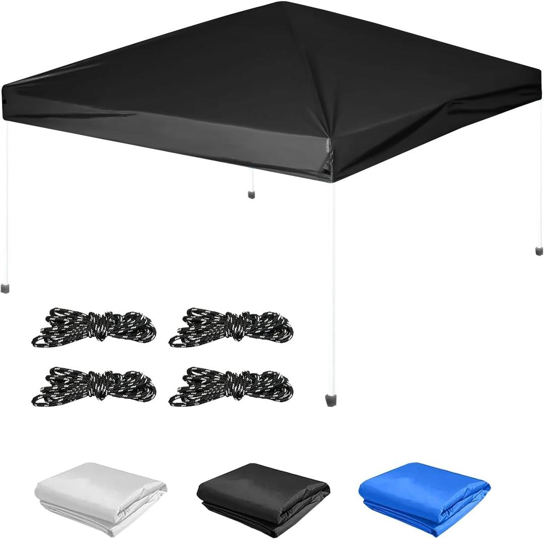 1010 Canopy Replacement Top Cover, Pop Up Canopy Tent Cover for Straight Leg Frame, Waterproof Canopy Top with Windproof Ropes for Outdoor Garden Patio Camping Sun Shade(Top Only) (Black)