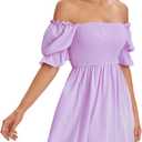 WDIRARA Women's Square Neck Flounce Short Sleeve Shirred Ruffle Hem Dress, Medium, Purple